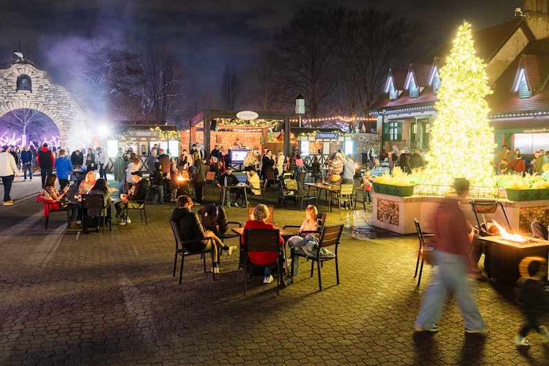 holiday lights walk through fire pits